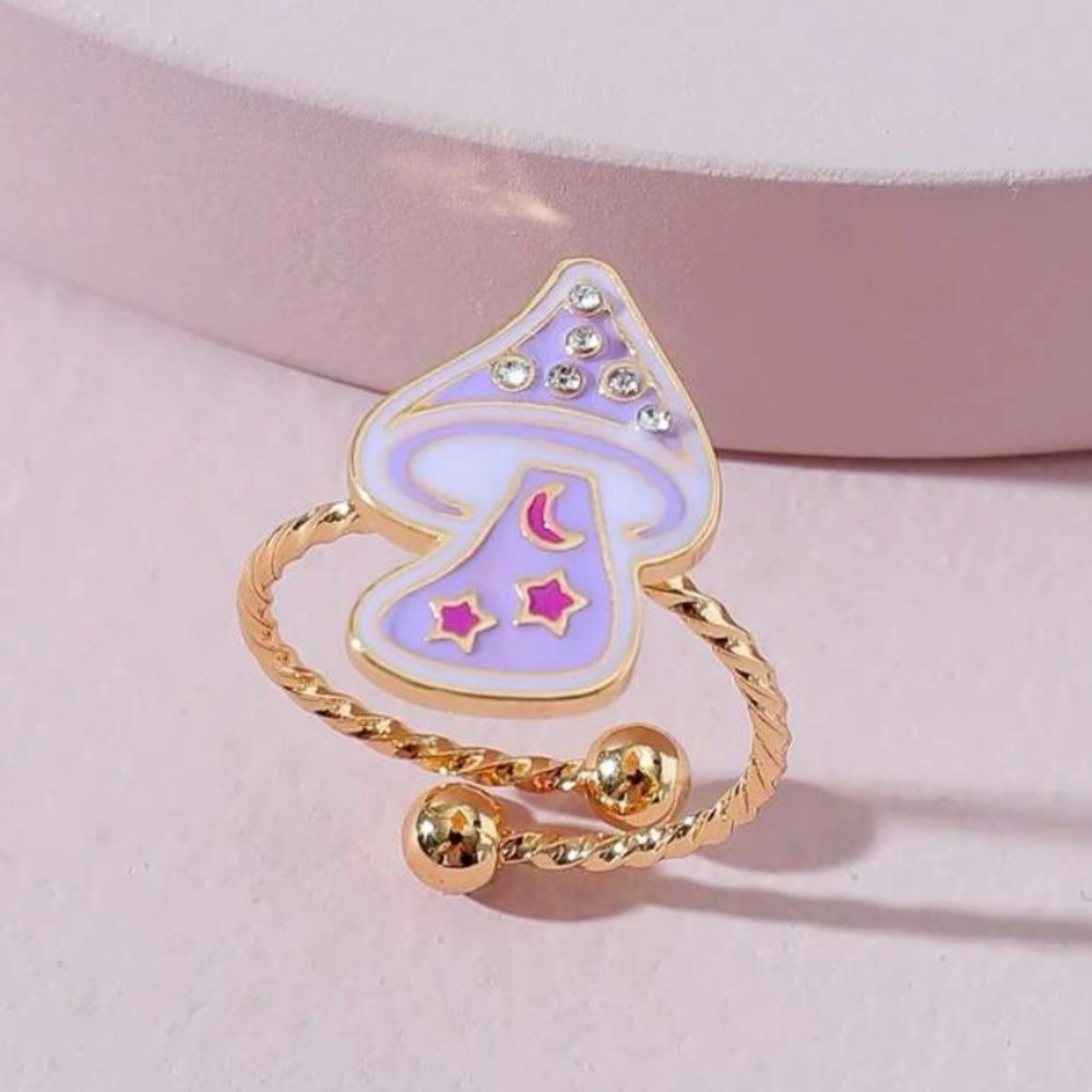 Mushroom 🍄 Ring Enamel Purple Lavender Cottagecore Fairycore Kawaii Jewelry